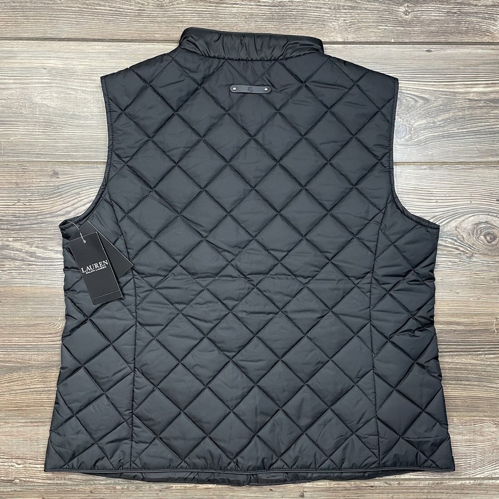 Ralph Lauren Women's Black Quilted Vest Crest Logo Preppy Style Black LARGE NEW - Picture 7 of 14
